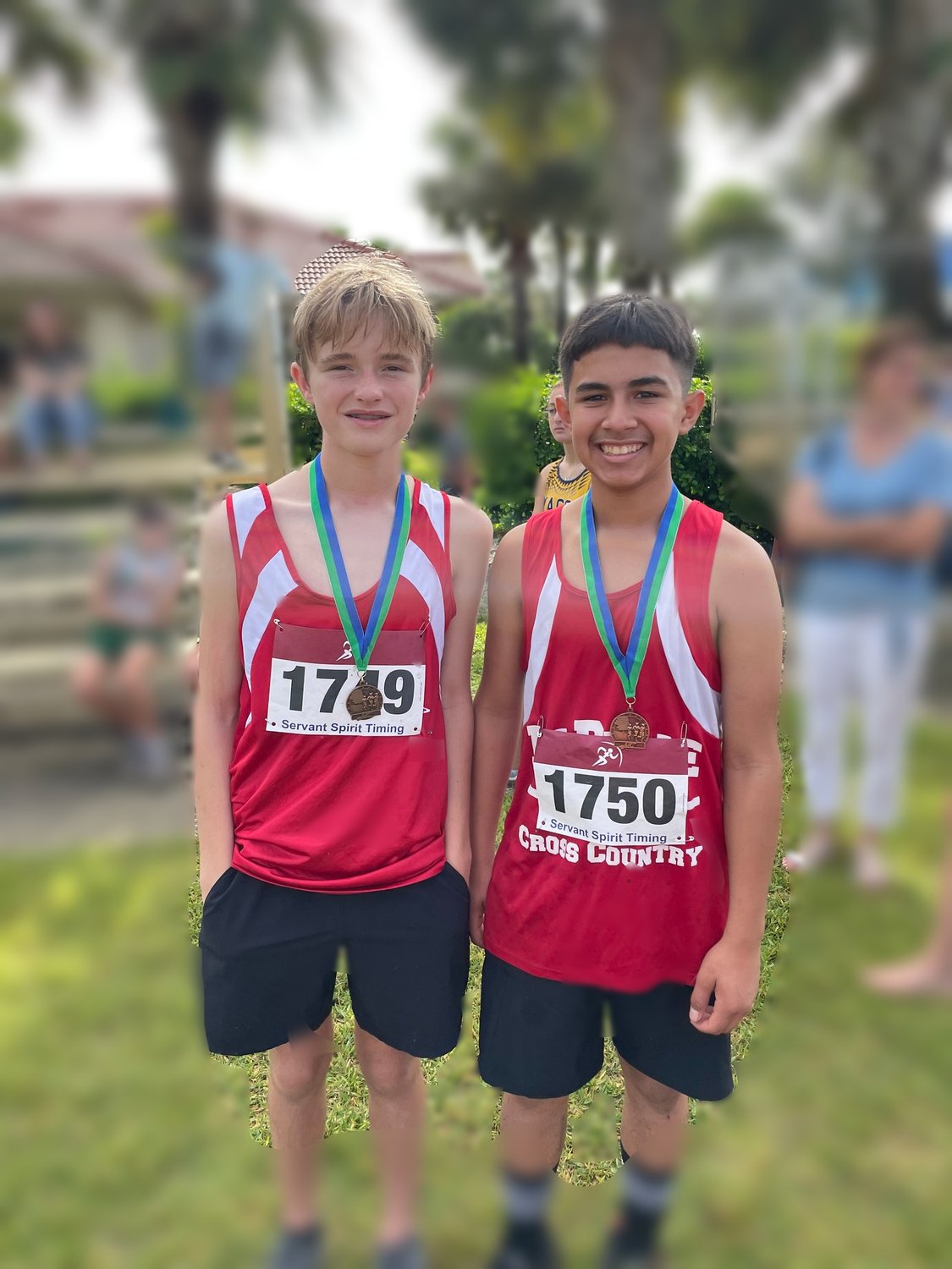 LaBelle Middle School students Ryan R. Bowen (left) and Orlando Camacho (right)qualified for the state meet during their first Cross Country meet.